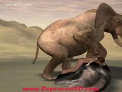 An evil whore is fucked by an elephant.